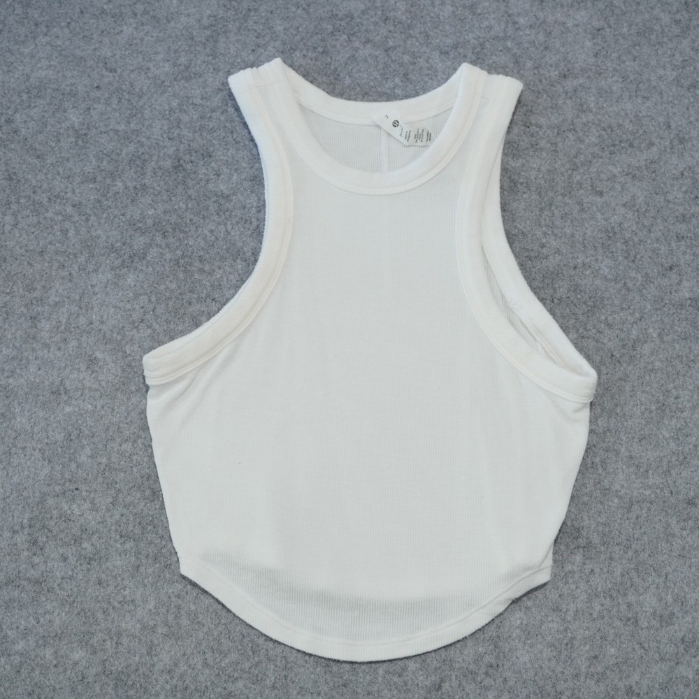 Lululemon Size 2 Ebb to Street Tank Top Womens White Excellent Ribbed Cropped